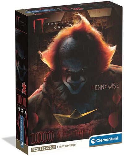 Clementoni – Puzzle – 1000 Teile – it (Pennywise) – Horror-Thema – mit Poster – Puzzle für Erwachsene