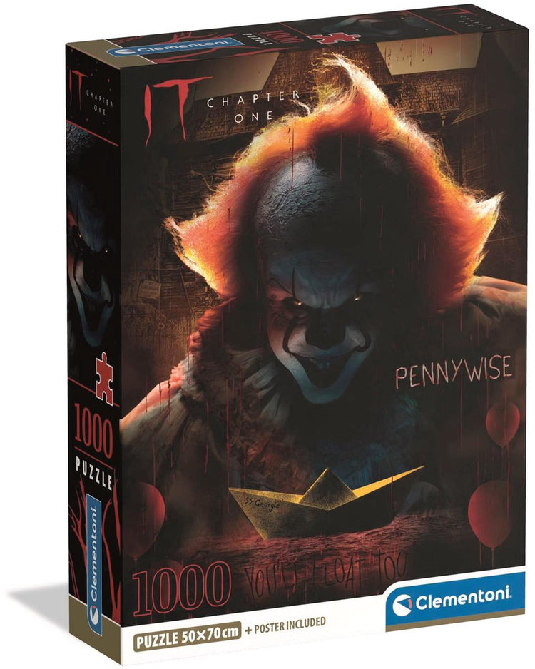 Clementoni – Puzzle – 1000 Teile – it (Pennywise) – Horror-Thema – mit Poster – Puzzle für Erwachsene