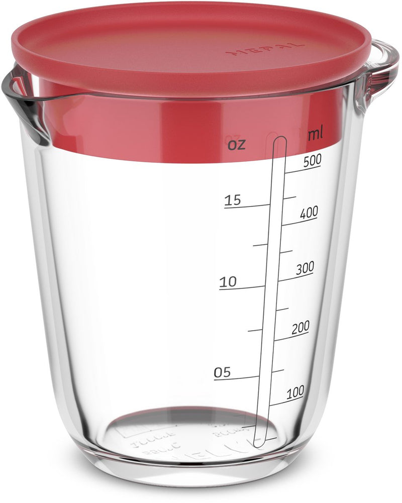Mepal Glas-Messbecher mit Deckel Chef It – 500 ml – Größenangabe – Spülmaschine –. Mikrowellen- und ofenfest – Backutensilien – Koralle