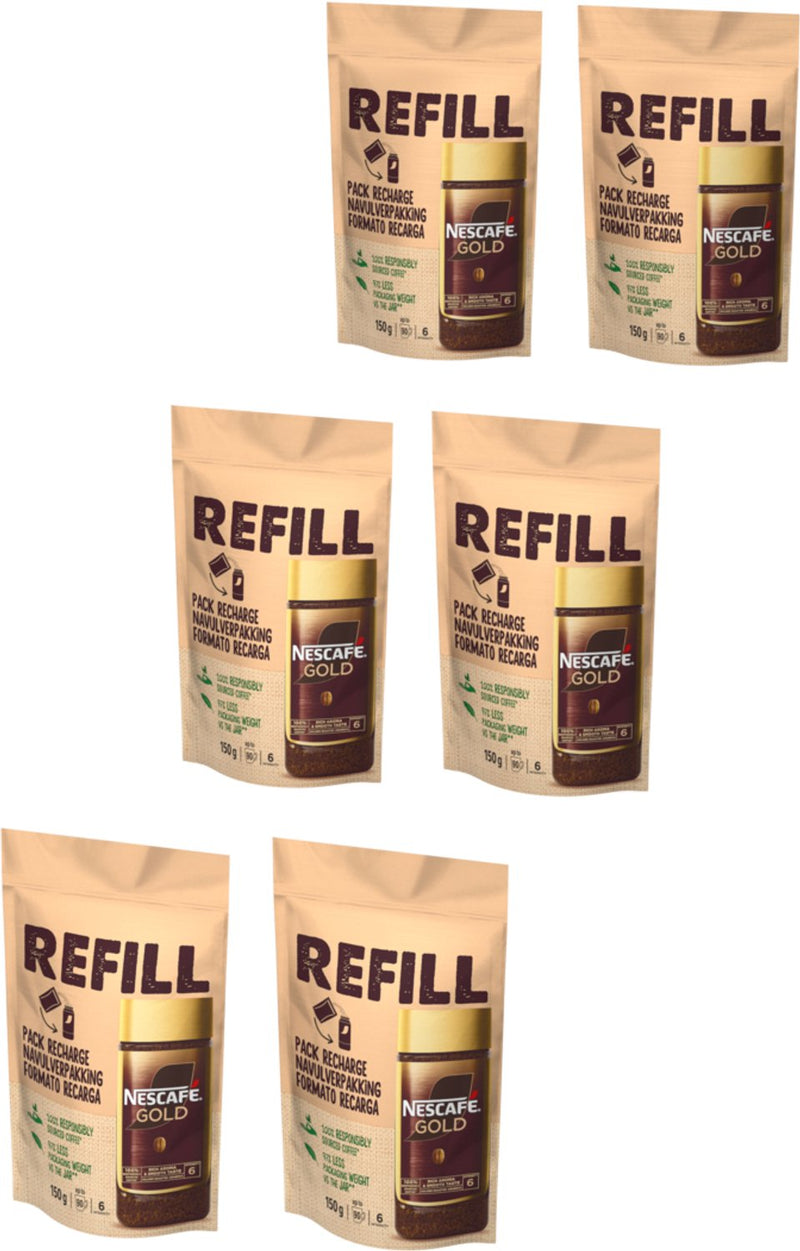 Nescafé Gold Nachfüllverpackung Instantkaffee – 6 Beutel x 150 g – Vorteilspack