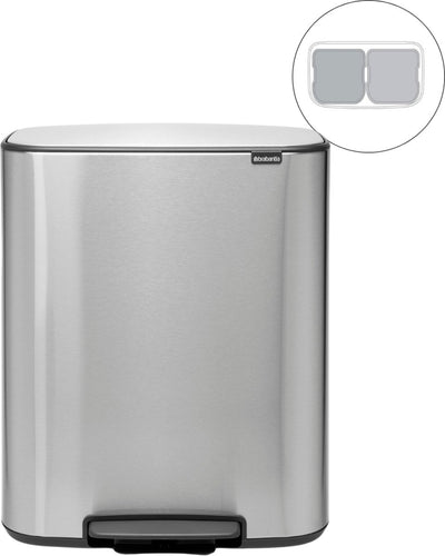 Brabantia Bo Abfallbehälter – 2 x 30 Liter – Mülltrennung – mattierter Stahl, fingerabdrucksicher