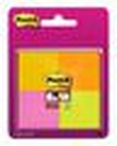 Post-it® Super-Haftnotizen, funkelnde Farben, 47,6 x 47,6 mm – Neongelb, Neonpink, Neonorange, Neongrün, 4 Blöcke