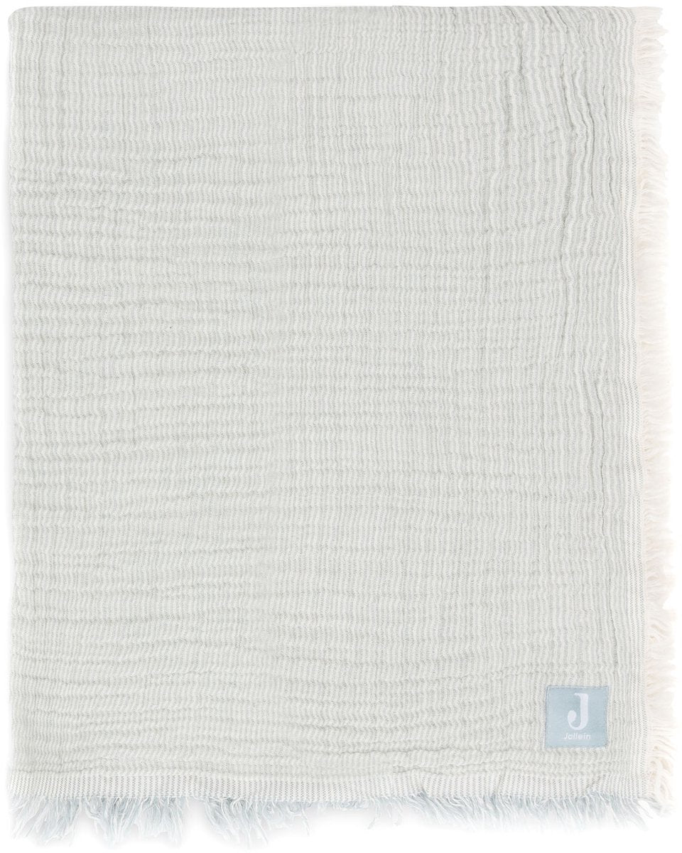 Jollein Decke für Kinderbett, Jersey, 75 x 100 cm – Fransenstreifen, meergrünes Elfenbein – Gots