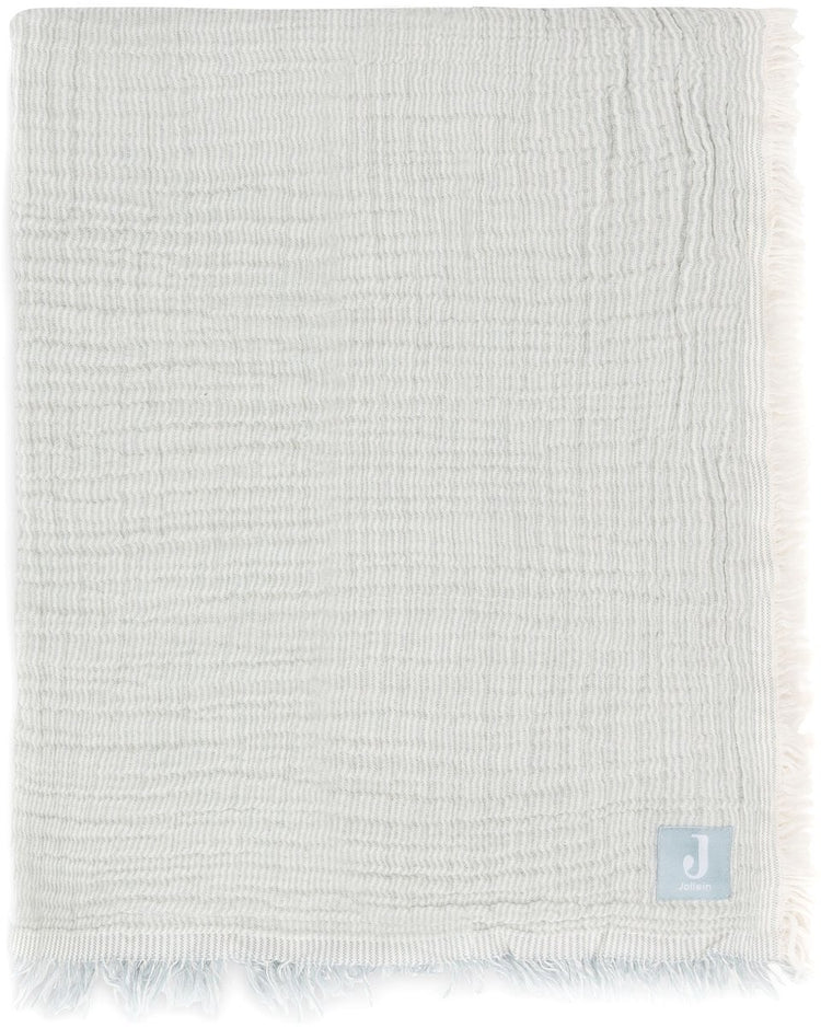 Jollein Decke für Kinderbett, Jersey, 75 x 100 cm – Fransenstreifen, meergrünes Elfenbein – Gots