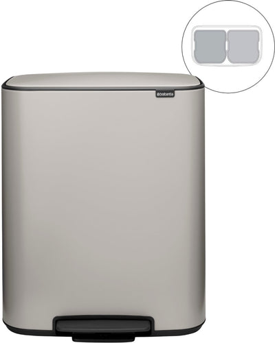 Brabantia Bo Abfallbehälter – 2 x 30 Liter – Mülltrennung – Soft Grey