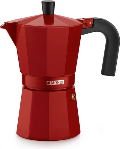 Monix Fresa | Italienische Kaffeemaschine aus Aluminium, 6 Tassen, erdbeerfarben, für alle Arbeitsplatten geeignet, außer Induktion