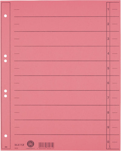 Leitz Registerkarton mit Skala – beschreibbare Register, 2 4-Ringe – für Ordner und Ringbücher – rot