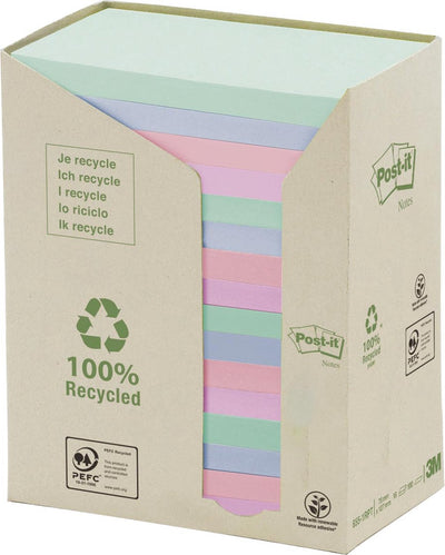 Post-it®-Notizen, recycelt, Turm, Regenbogen, 76 x 127 mm, 16 Blöcke, nicht x-verpackt, 100-Blätter-Block