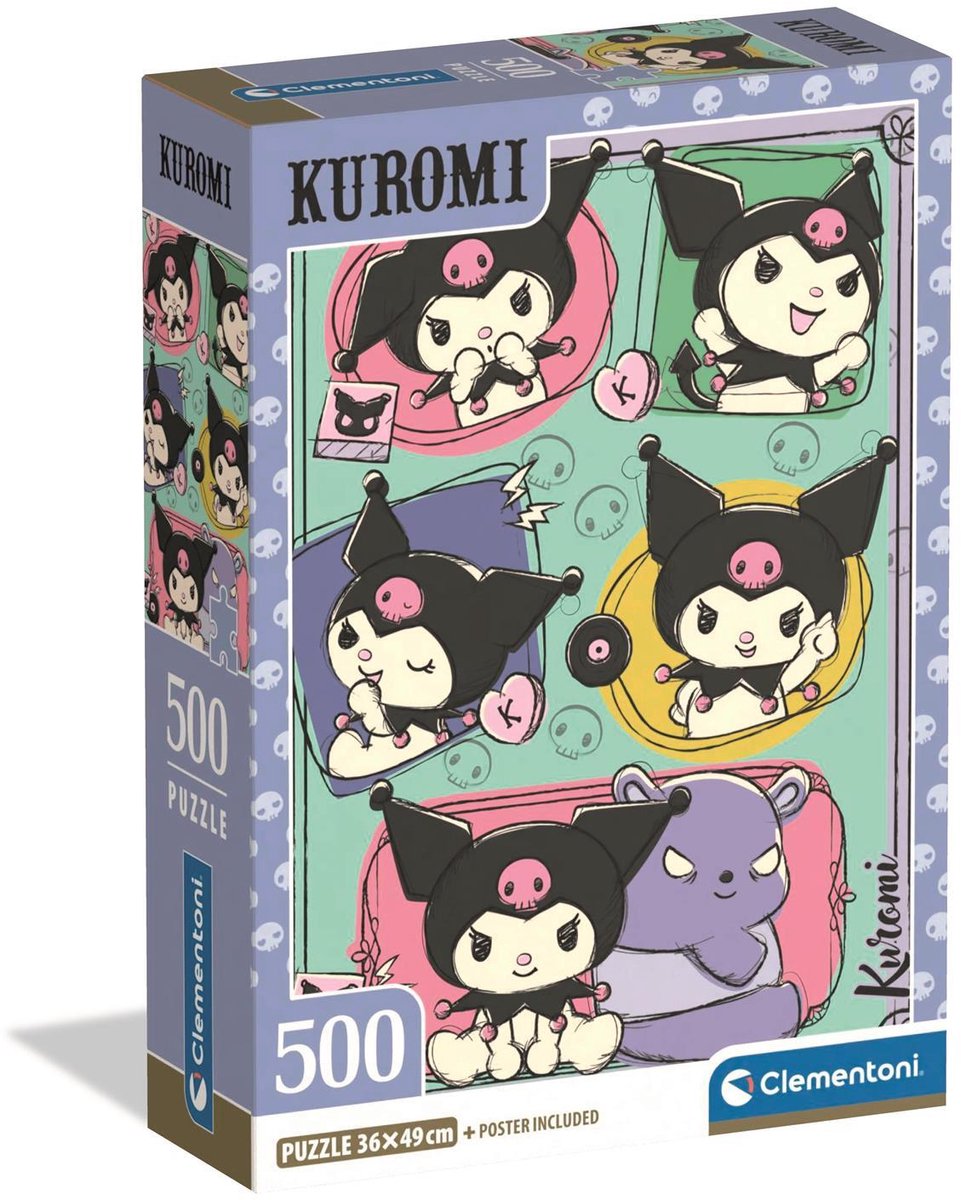 Clementoni Kuromi Puzzle 500 Teile – Sanrio Kinderpuzzle – Kompaktbox – Kawaii-Puzzle für Mädchen ab 10 Jahren
