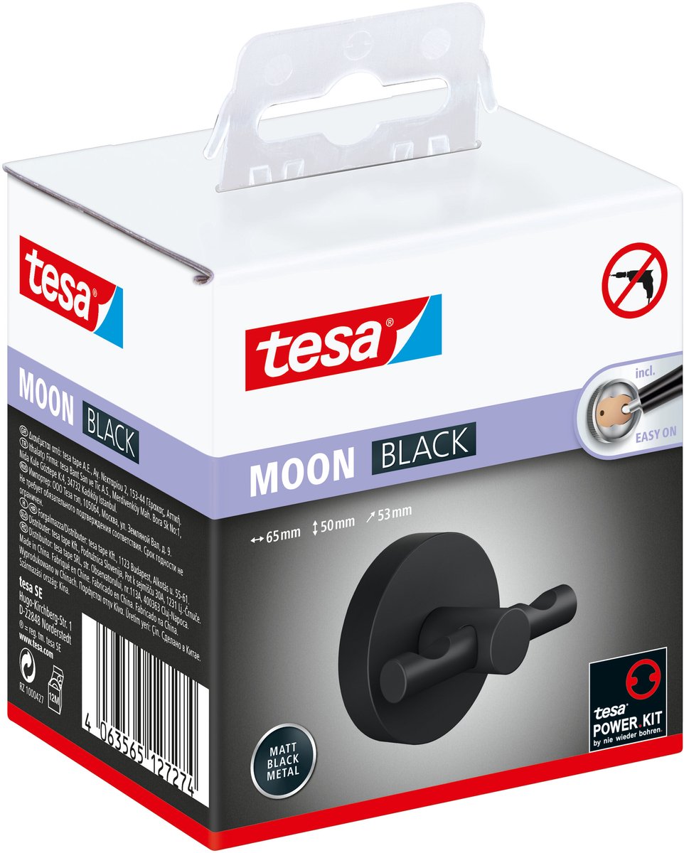 Tesa 1072283 - Moon Black Bademantelhaken schwarz | 2 Stk