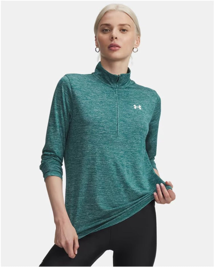 Under Armour Tech 1 2 Zip-Twist-Grn Damen-Sporttrikot – Rack Green – Weiß