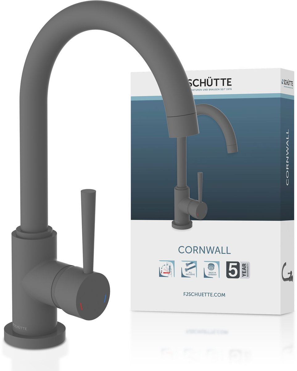 Schütte Cornwall Design Küchenarmatur - Mischbatterie - hoher, schwenkbarer runder Auslauf - seitlicher Griff - Anthrazit matt