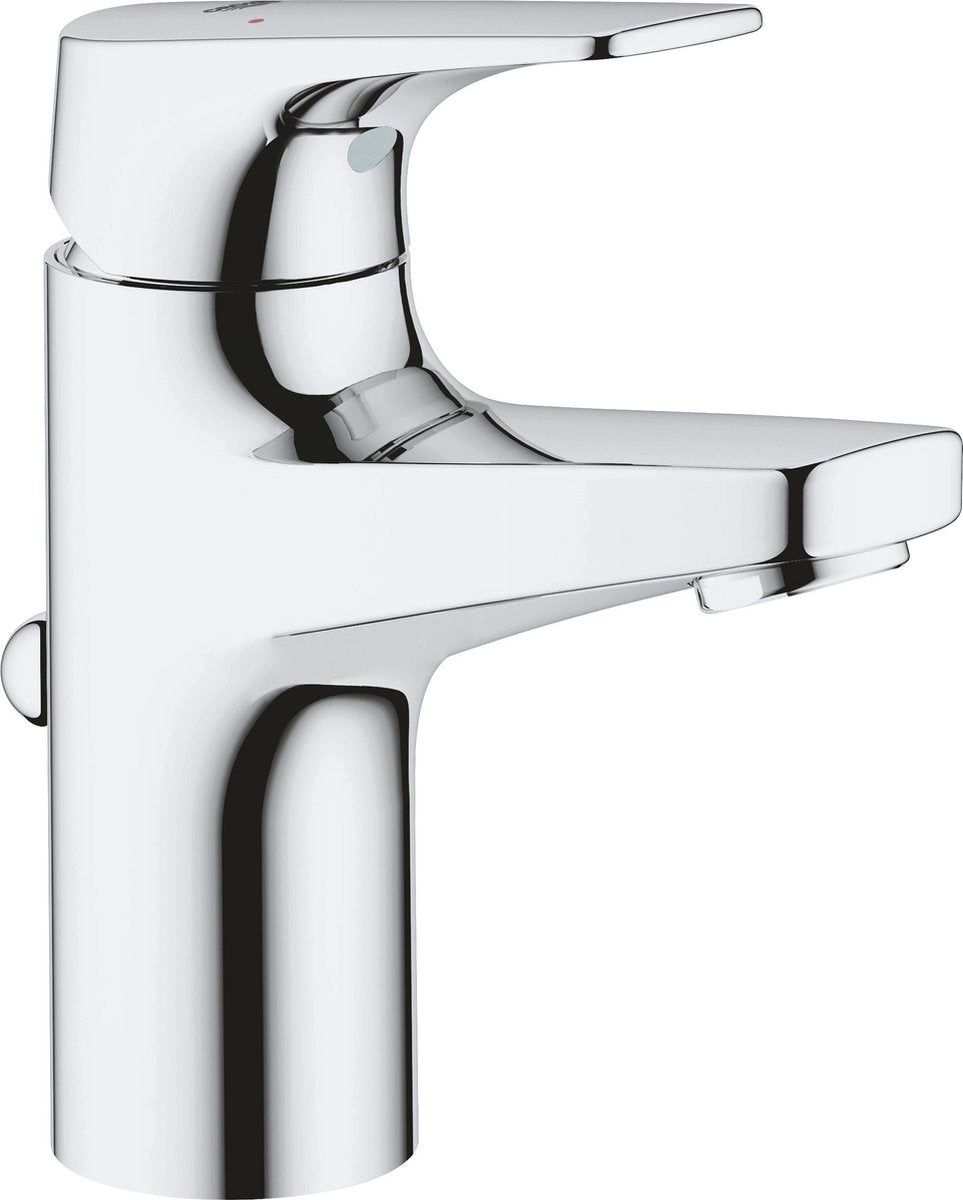 Grohe Bauflow Waschtischarmatur S – niedrige Mischbatterie mit Ablaufgarnitur – Öko – Chrom