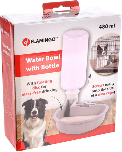 Flamingo Trinkflasche Hundebox – Hundetrinknapf – Trinkflaschen-Transportbox – Anti-Spill-System – Universal-Spannsystem – Diza Grey – 480 ml
