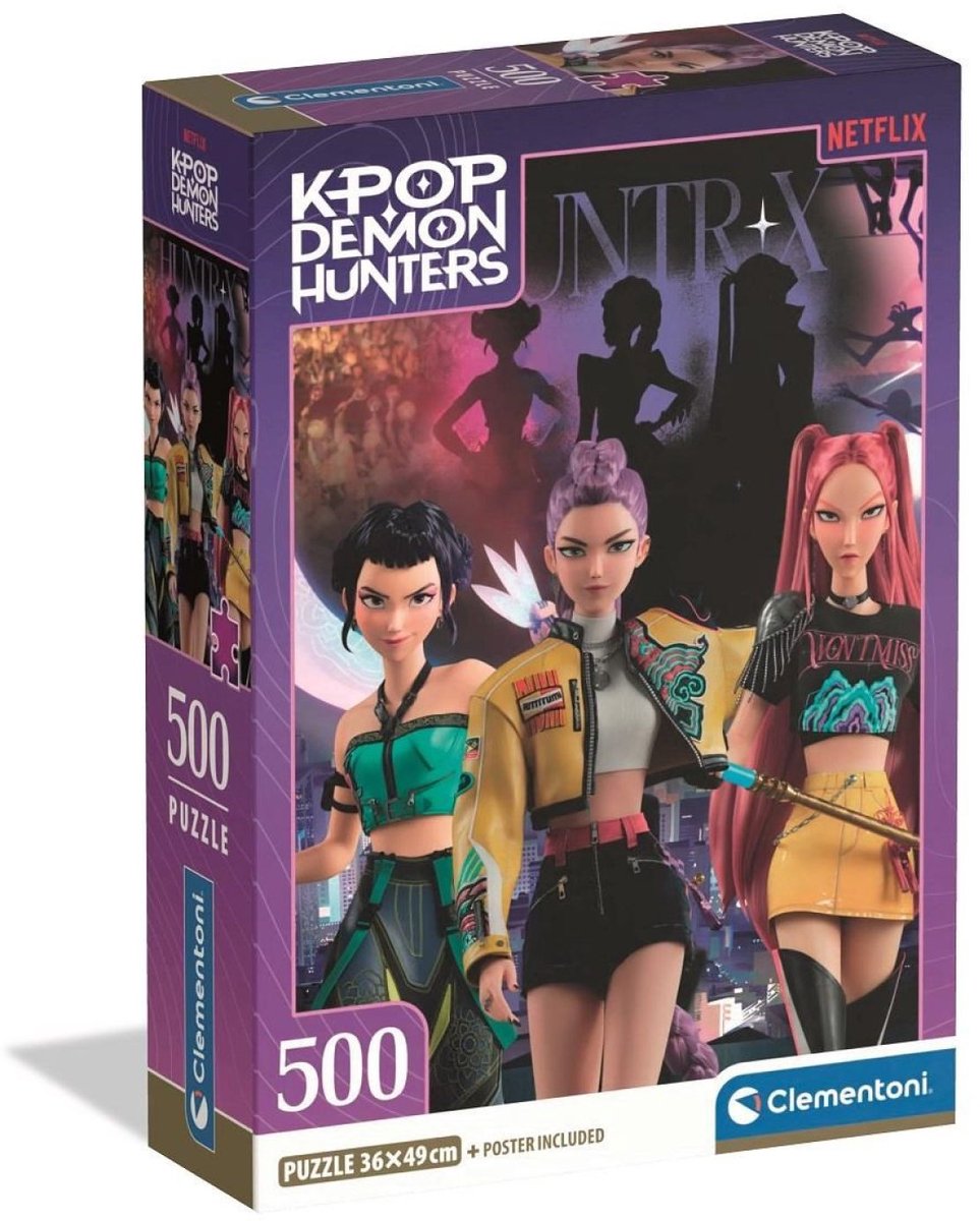 K-Pop Demon Hunters Puzzle 500 Teile von Clementoni Compact – Kpop Hunttrix Puzzle für Kinder – K Pop Hobby Geschenk ab 6 Jahren
