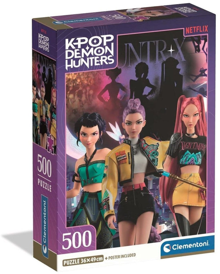 K-Pop Demon Hunters Puzzle 500 Teile von Clementoni Compact – Kpop Hunttrix Puzzle für Kinder – K Pop Hobby Geschenk ab 6 Jahren