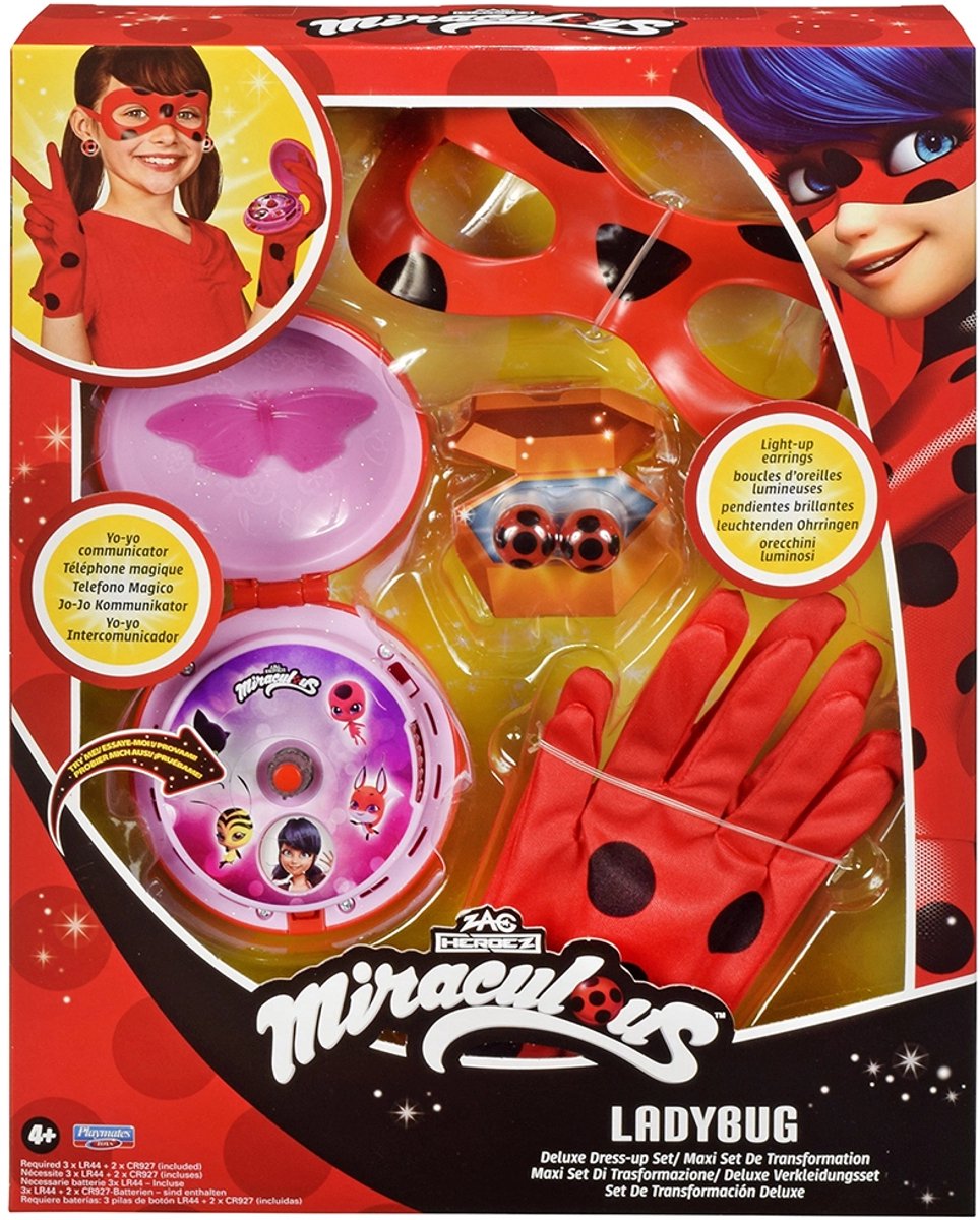 Bandai – Miraculous Ladybug – Marienkäfer-Kostüm-Transformationsset – Yoyo-Handymaske, Handschuhe, leuchtende Ohrringe – Miraculous-Zubehörset – Spielzeug für Kinder ab 4 Jahren – P50619