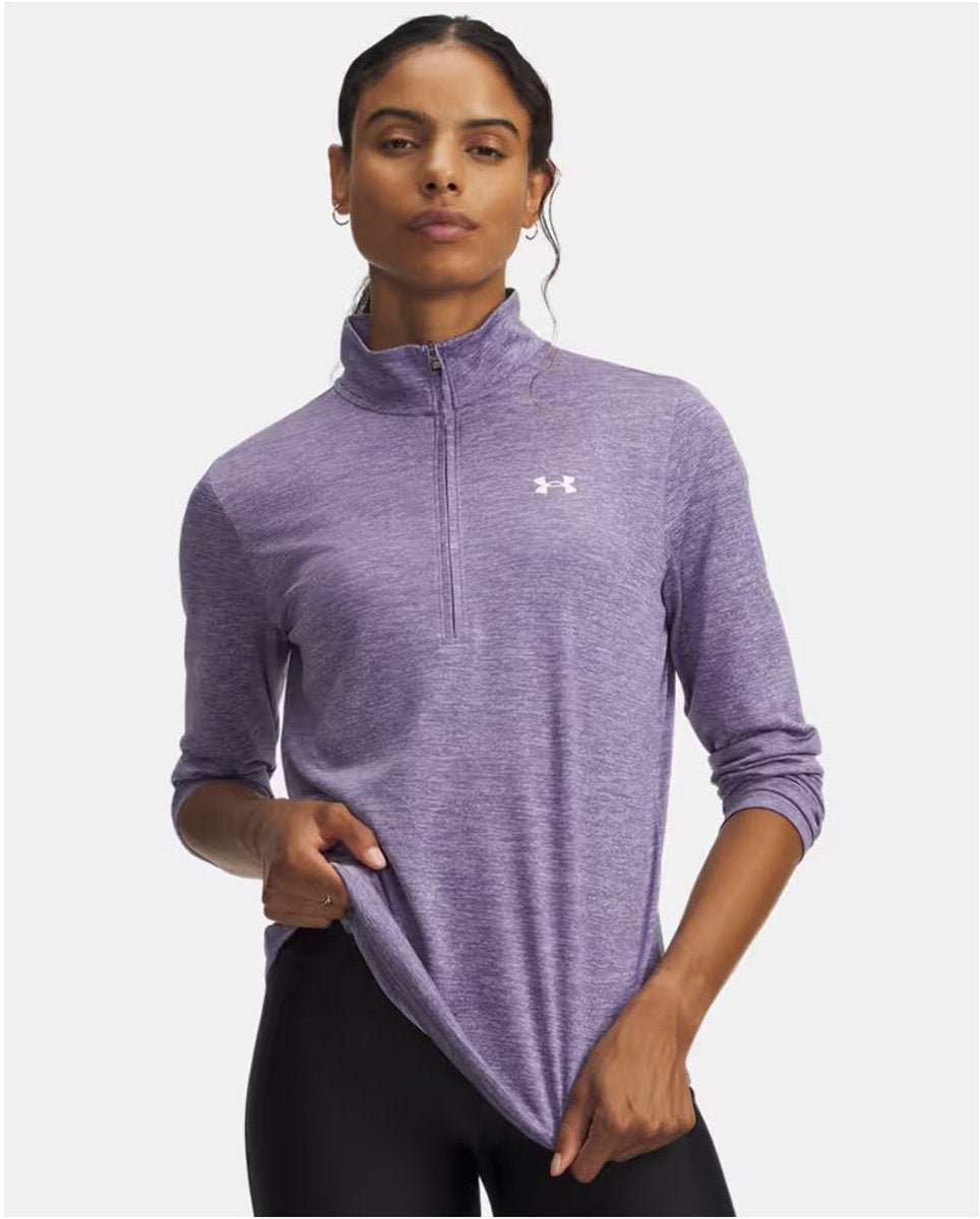 Under Armour Tech 1 2 Zip-Twist-PPL Damen-Sportpullover – Lila Luxus – Weiß