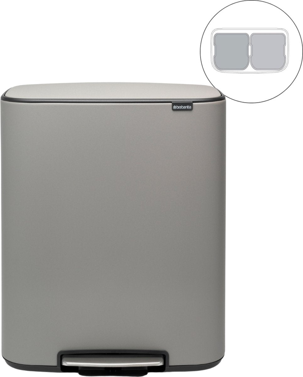 Brabantia Bo Abfallbehälter – 2 x 30 Liter – Mülltrennung – Mineralbeton grau