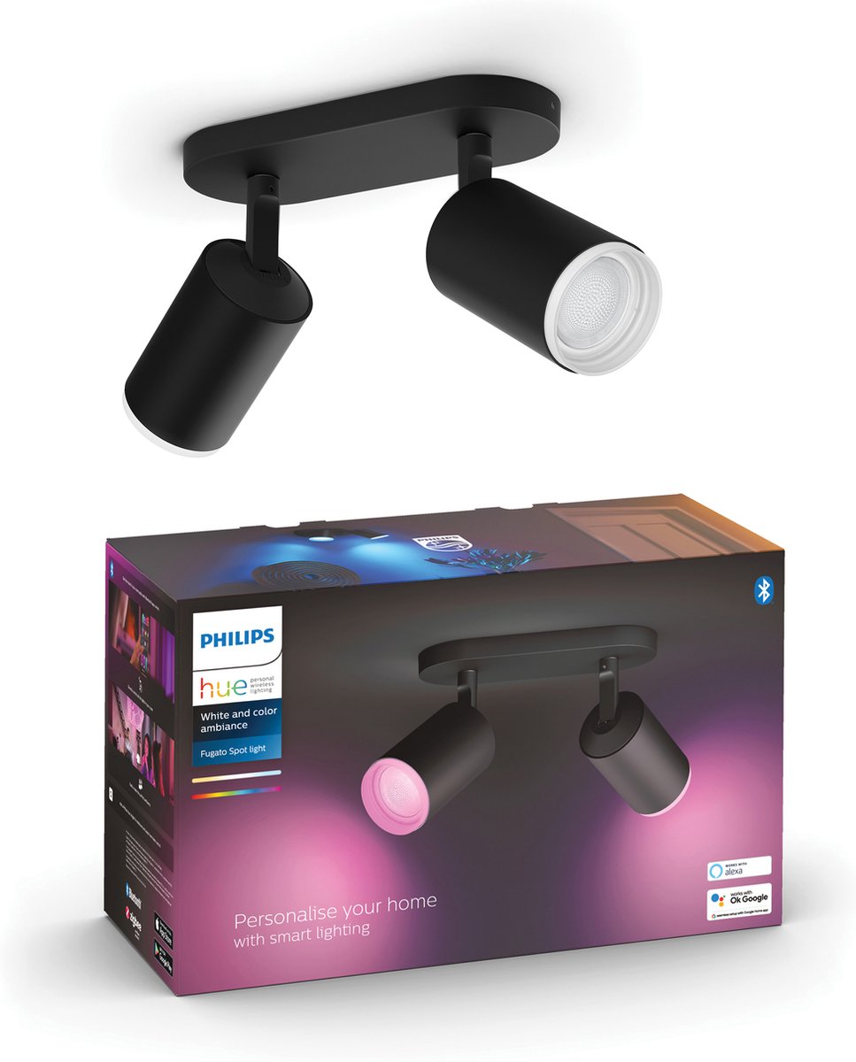 Philips Hue Fugato Aufbaustrahler – weißes und farbiges Licht – 2 Spots – Schwarz