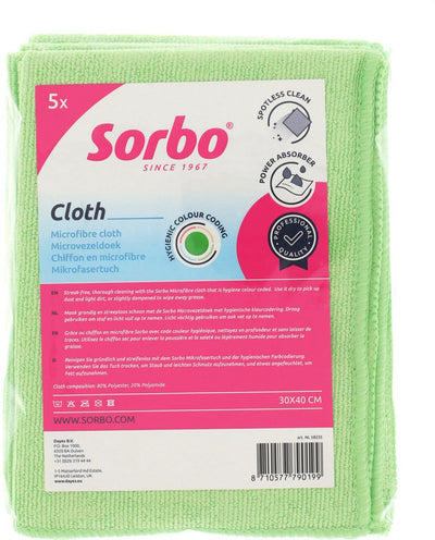 Sorbo Profi-Mikrofasertücher – grün – 30 x 40 cm – streifenfreie, fettfreie Reinigung – langlebige Reinigungstücher – 5er-Set