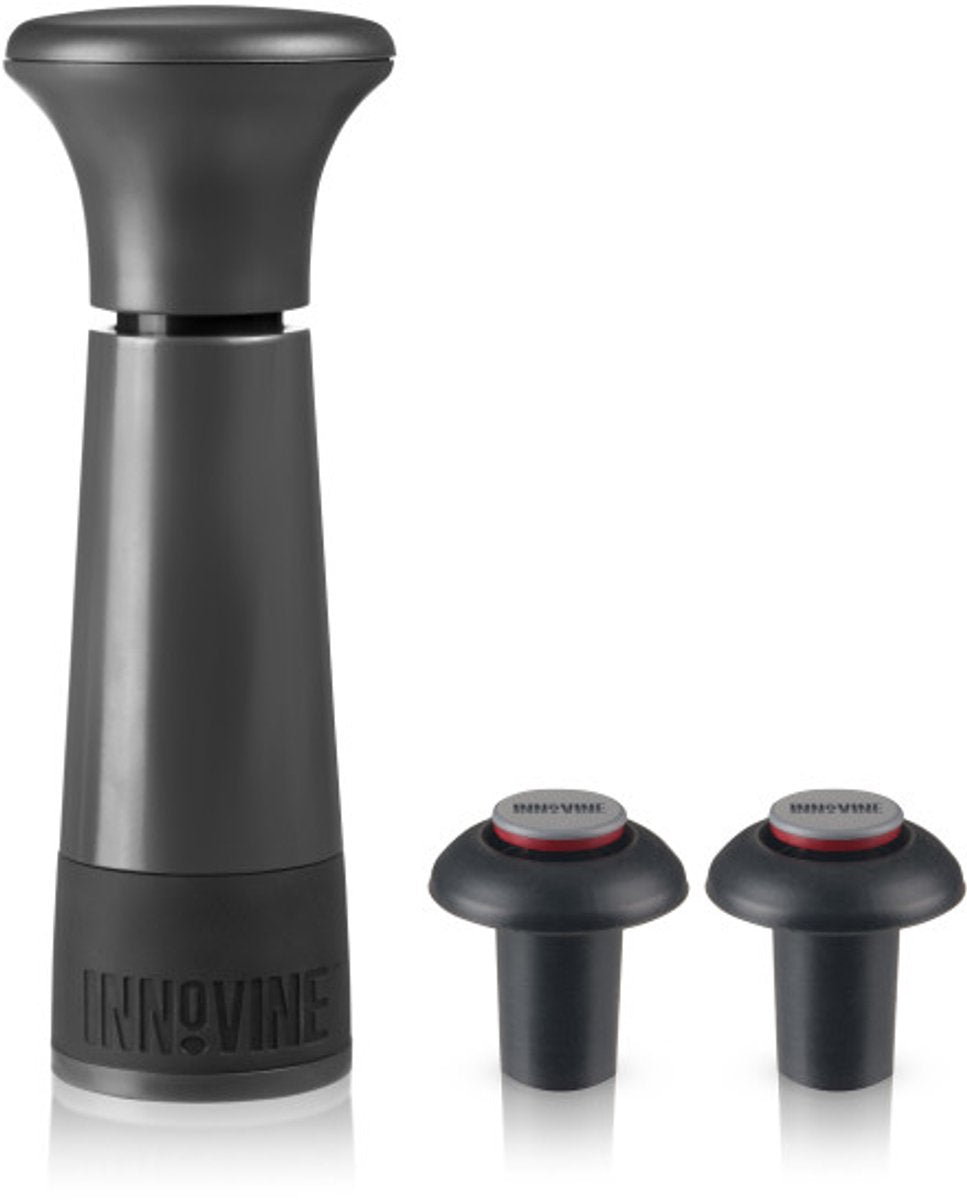 Innovine™ Vakuumpumpen-Weinsparer in Graphit – Weinpumpe mit 2 Stopfen
