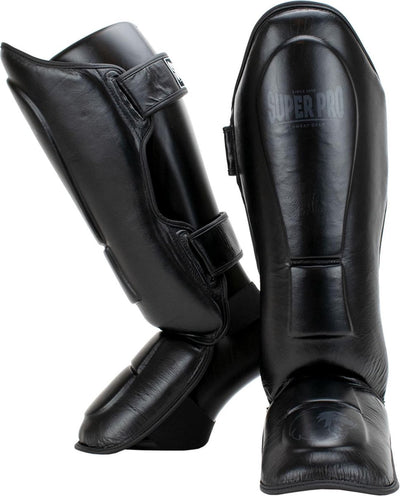 Super Pro Combat Gear Schienbeinschutz aus Leder, Schwarz, Größe S