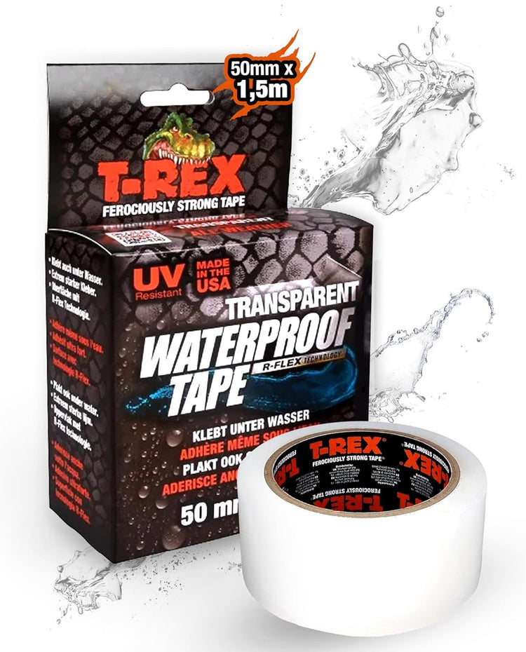 Kip t-rex – wasserfestes transparentes Klebeband 50 mm x 1,5 m – selbstklebendes Reparaturband für Schwimmbäder, Außenbereich, Risse und Undichtigkeiten – Unterwasserreparatur von Schwimmbädern – UV- und hitzebeständig – flexibel und extrem stark