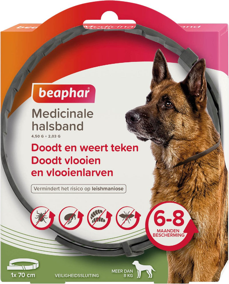 Beaphar Heilhalsband für Hunde ab 8 kg – bis zu 8 Monate Schutz vor Flöhen, Zecken und Sandmücken