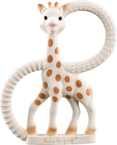 Weicher Beißring Sophie die Giraffe – Babyspielzeug – Mutterschaftsgeschenk – Geschenk zur Babyparty – 100 % Naturkautschuk – in weißer Geschenkbox – ab 0 Monaten – braun-beige
