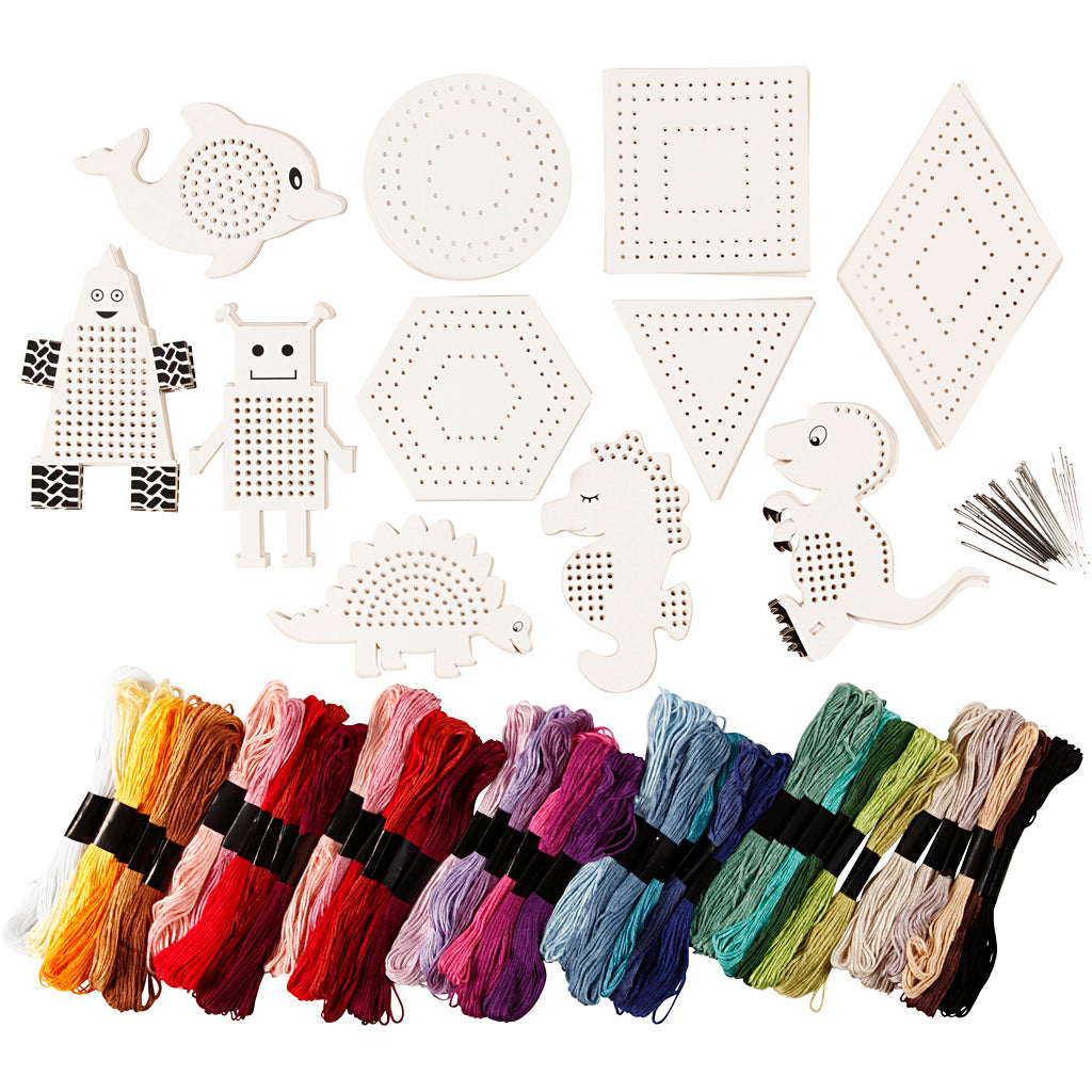 Creativ Firmengruppe Set Figuren mit Stickgarn, Größe 8-17 cm, verschiedene Farben, 1 Set