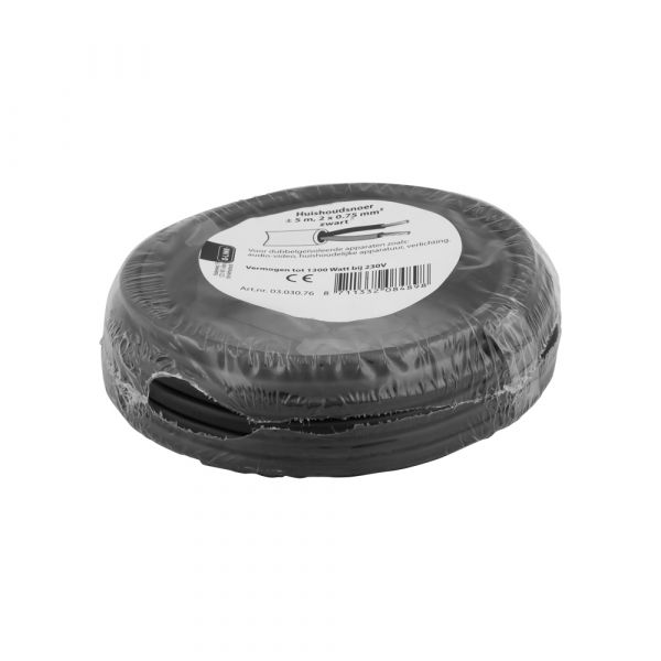 Haushaltskabel 2x0.75 Black 5 Meter.