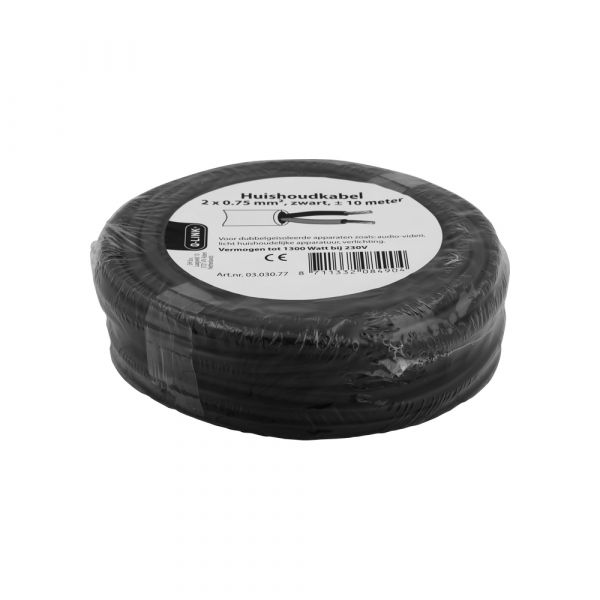 Haushaltskabel 2x0.75 Black 10 Meter.
