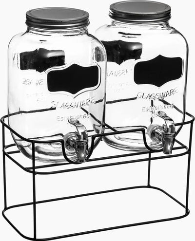 Secret de gourmet ® Getränkespender mit Halterung - Saftspender - Limonadenspender - Limonadenzapfhahn - 2 x 4 Liter