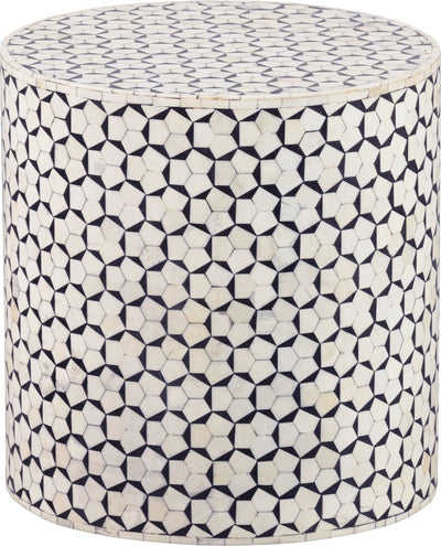 Woood Neva Beistelltisch – Knocheneinlage – Schwarz und Weiß – 40 x 37 x 37
