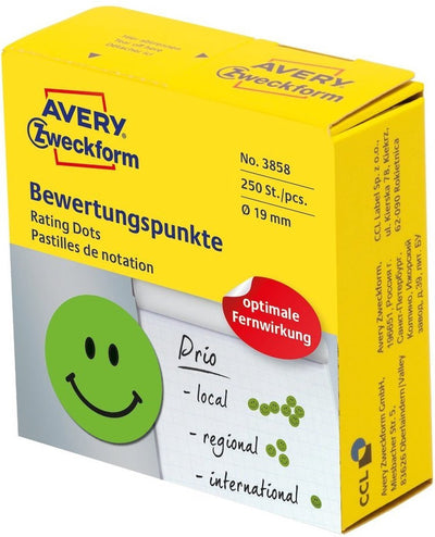 Avery Belohnungsaufkleber Smiley – ø19 – grün – glückliches Gesicht – 250