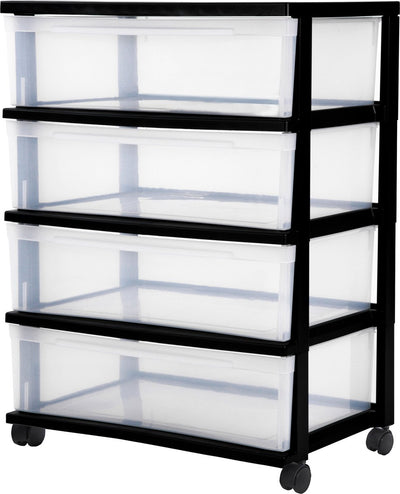 Iris neues breites Kommodenschubladensystem – 4 Schubladen x 30 l – Kunststoff – schwarz transparent – mit Rollen
