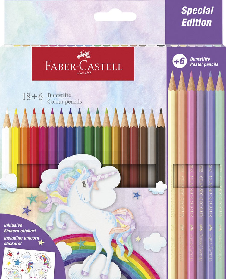 Faber-Castell Buntstift – Einhorn – sechseckig – 24 Stück im Kartonetui – fc-111221