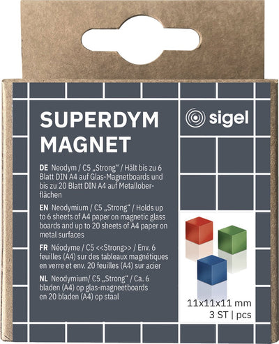 Sigel-Magnete – für Glastafel – C5 stark – 11 x 11 x 11 mm – blau, rot, grün – si-ba725
