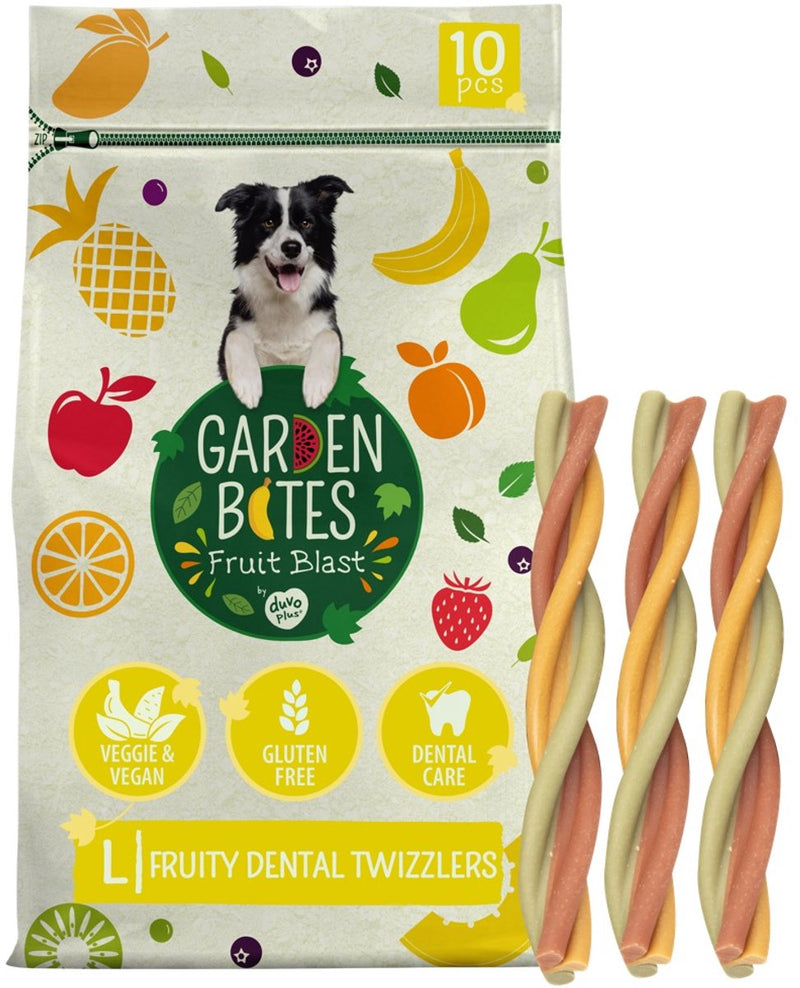 Duvo plus Garden Bites – fruchtige Dental Twizzlers Hundesnacks – Hundeleckerlis – vegetarisch, glutenfrei – groß 10 Stück