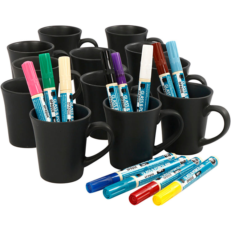 Creativ Company Group Set Bemalung schwarze Tassen, verschiedene Farben, 36 Stück, 1 Set