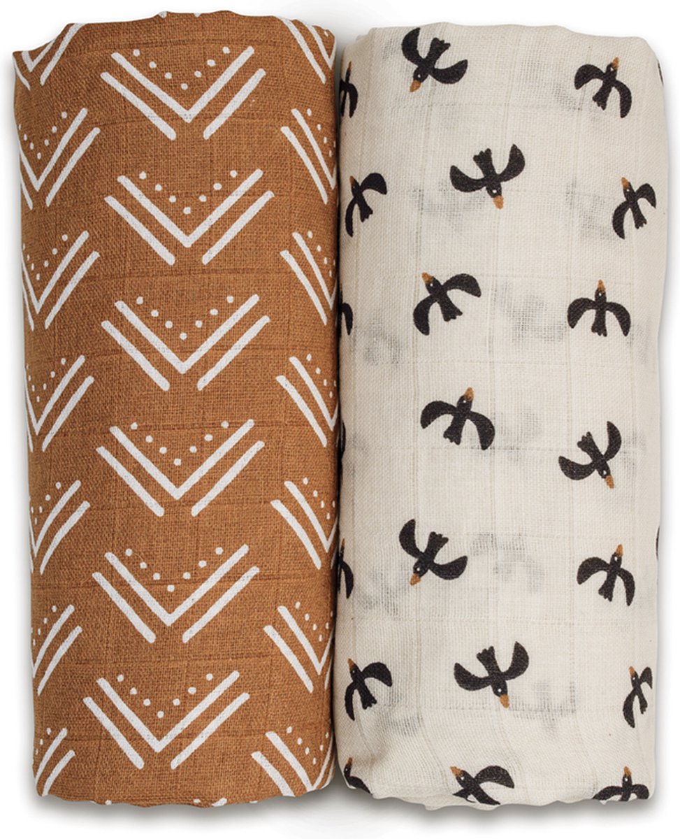 Lulujo Pucktuch 100 x 100 2er-Pack – Schlammtuch mit schwarzen Vögeln