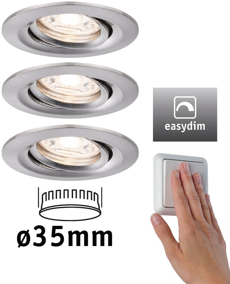 Paulmann LED Einbauleuchte Easy Dim Nova Mini Plus Coin Sockel Set schwenkbar rund 66 mm 15° Coin 3x4,2W 3x300lm 230V dimmbar 2700K Stahl gebürstet