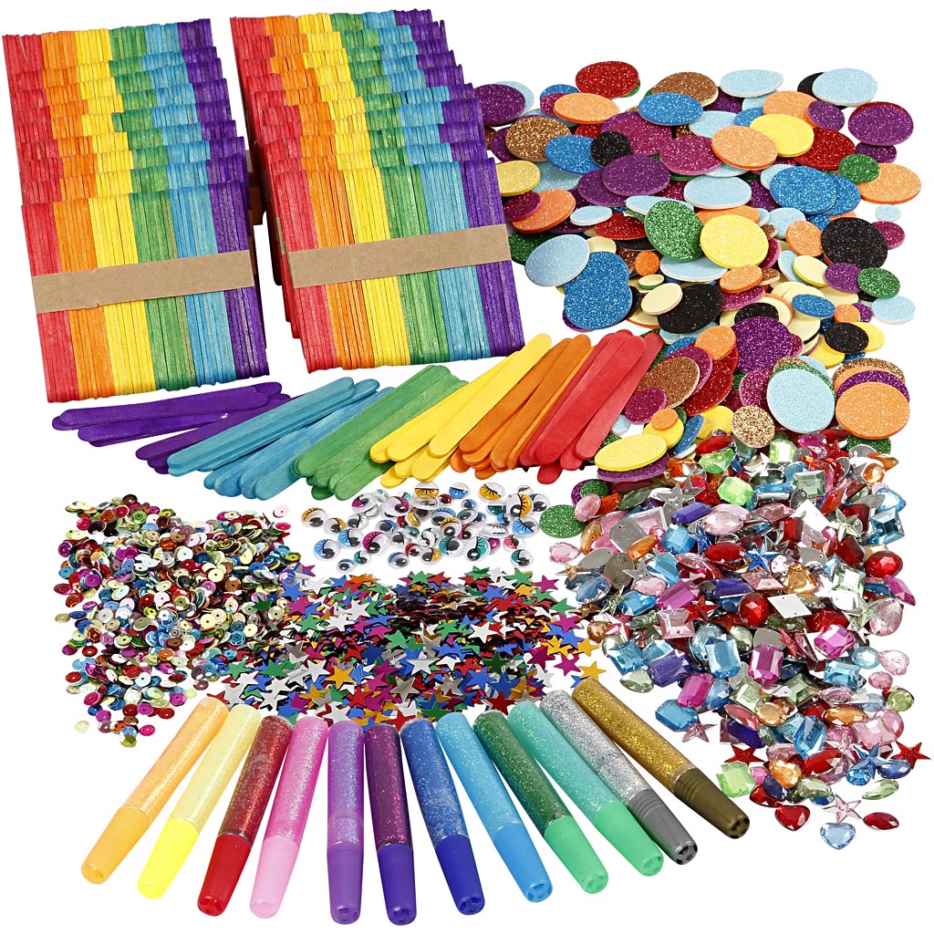 Creativ Company Glitzer- und Holzstäbchen, verschiedene Farben, 1 Set