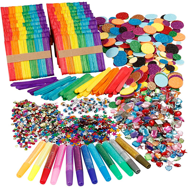 Creativ Company Glitzer- und Holzstäbchen, verschiedene Farben, 1 Set