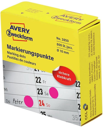 Avery -Zweckform 3850 Etiketten zum Markieren von Punkten, Durchmesser 10 mm, Magenta, 800 Stück, permanentes Papier