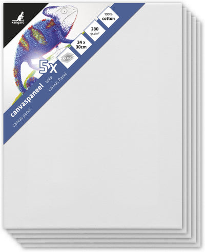 Kangaro-Leinwandpaneel – 24 x 30 cm – 5 Stück – 3 mm Platte – 280 g Baumwolle – 3x grundiert – k-802430