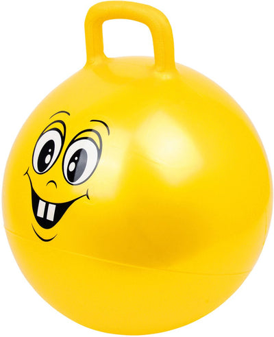 Kleines Fuß skippybal lachendes Gesicht gelb