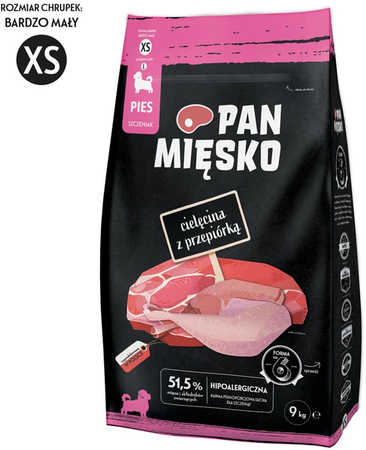 Pan mięsko – Trockenfutter für Hunde – Wachtelkalb – für Welpen XS – hoher Proteingehalt – gesundes Wachstum, Verdauung