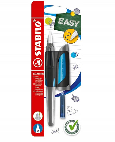 Stabilo easybuddy - Ergonomischer Füllfederhalter - Schwarz Hellblau - M-Feder für Rechtshänder